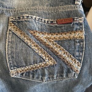 7 For All Mankind Blue Jeans with Beautiful Brown Embroidery